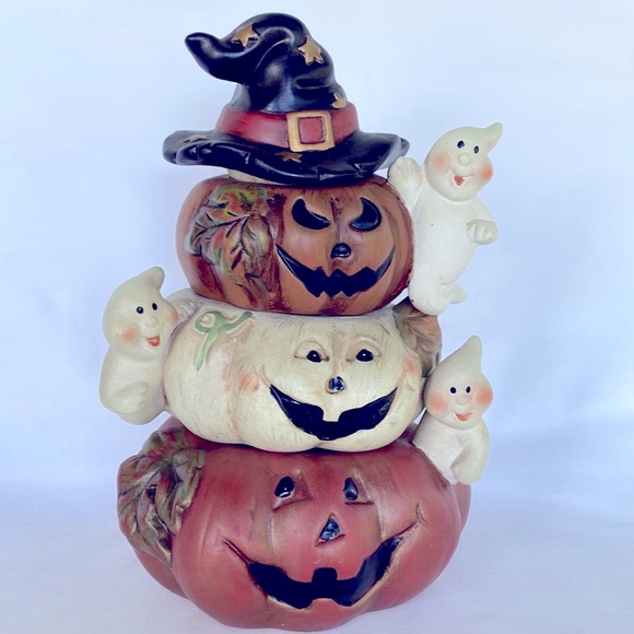Other - Gently Used Spooky Pumpkin Three Tiers Ceramic Candle Holder Halloween Decor